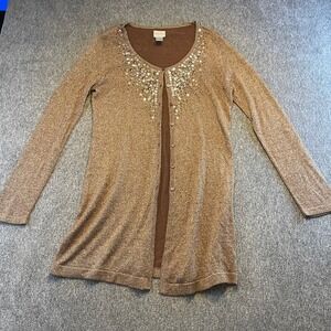 Chico's Embellished Cardigan Shimmer Sparkle Button Front‎ Sweater Size 1 Medium